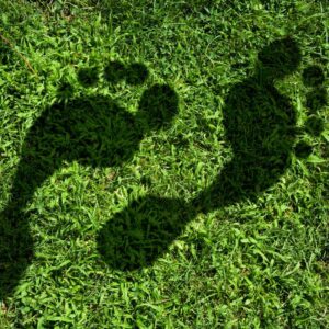 Two footprints on grass