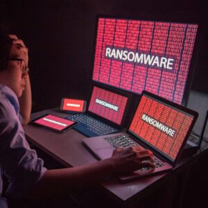 Computers under attack with a ransomware attack